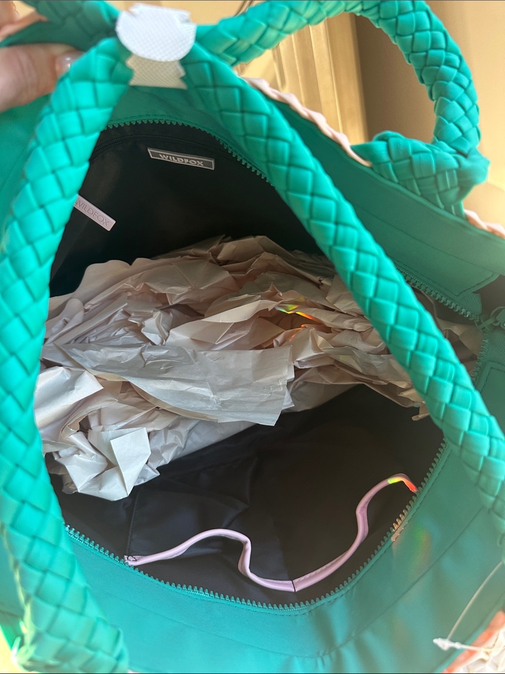 Wildfox Teal and Peach Woven Tote - Picture 6 of 7